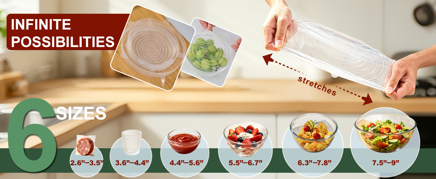 Silicone Lids Fit 2.6-7.5 Inch Bowls