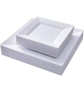 N9R 60PCS White Plastic Plates Square, 30 Dinner & 30 Dessert Plates Heavy Duty, Fancy Disposable...
