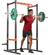Sunny Health & Fitness Power Zone Cage - 1000 LB Weight Capacity, Spotter Bar, Angled Pull-Up Bar...