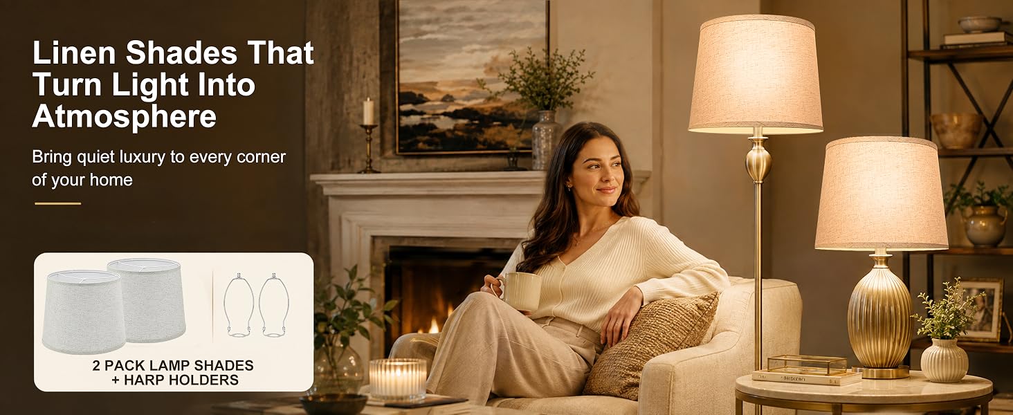 beige linen drum lampshades set of 2