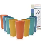 Homienly Colourful Wheat Straw Cups 20 oz Drinking Cups 8 PCS Plastic Cups Set for Kitchen Unbrea...