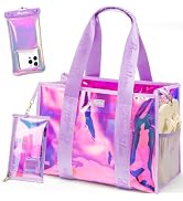 Bagstellar Iridescent Beach Bag, Jelly Tote Bag with Phone Pouch Makeup Bag | Large Beach Bags Wa...