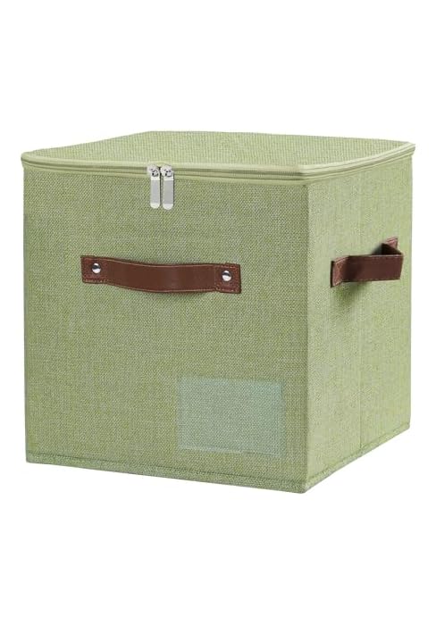 Storage Cubes with Zipper Lid, 11x11x11in Fabric Lidded Storage Boxes Baskets, 1 Pack Foldable Wa...