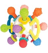 Nuby Twist Ball Teether Activity Toy with Rattle and Fun Bright Colors - Montessori Sensory Toy D...