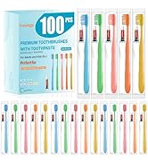 Fresings 100 Pack Disposable Toothbrushes with Toothpaste, Individually Wrapped Soft Bristle Trav...