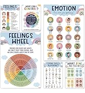 6 Boho Calming Corner Classroom Posters, Feelings Wheel Chart & Emotions Poster For Kids, Calm Do...