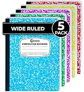 Rosmonde 5 Pack Composition Notebook Wide Ruled, 200 Pages (100 Sheets), 9-3/4x7-1/2, Notebooks f...
