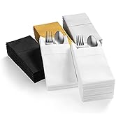 AH AMERICAN HOMESTEAD Paper Dinner Napkins - Linen-Like Wedding Napkins with Pocket for Silverwar...