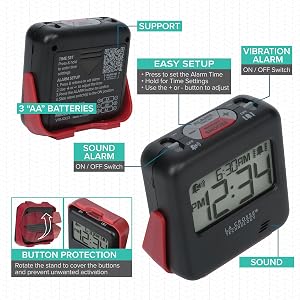lacrosse, la crosse, 617-147, 617-43937, buzz, vibration, alarm clock, bedside, travel, portable