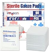 KIWAEZS 60 Pack Sterile 4x4 Large Gauze Pads - 12-ply Woven USP IV Thick Mesh for Enhanced Absorp...
