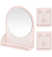 LUCYCAZ Magnetic Locker Accessories, Pink Magnetic Mirror with 2 Magnetic Pen Holder for Students...