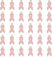 BWESOO 30Pcs Pink Breast Cancer Awareness Charms Enamel Ribbon Pendant Charm Jewelry DIY Accessor...