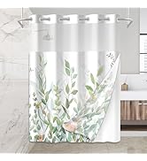 Mightree No Hook Shower Curtain Set with Snap in Fabric Liner for Bathroom,with See Through Top W...