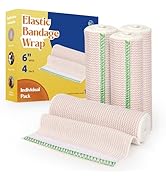 ZJCCTO 4 Pack Elastic Bandage Wrap | 6" Medical Bandage Wrap with Hook-and-Loop Fasteners on Both...