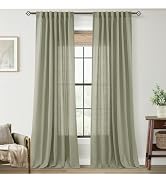 Linen Blend Sage Green Curtains 84 inch Length 2 Panels for Bedroom Back Tab Light Filtering Semi...