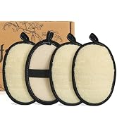 SAMEBUTECO 4 Pack Natural Loofah Body Scrubber-Exfoliating Bath Loofah Set with Black Edging and ...