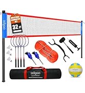 Zdgao Volleyball and Badminton Combo Set for Backyard - 20FT/32FT Volleyball/Badminton Net with A...