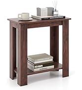 Giantex Narrow End Table, 2-Tier Side Table with Open Storage Shelf, Retro Wood Sofa Table Bedsid...