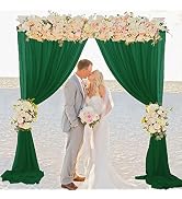 Emerald Green Backdrop Curtains 10FTx10FT 2 Panels Chiffon Fabric Wedding Drapes Semi Sheer Curta...