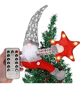 Christmas Tree Topper Gnome Decorations with Lights,21.7 Inches Handmade Embrace Christmas Tree G...