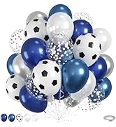 Soccer Balloons, 50pcs Metallic Blue Silver Balloons, White Pearl Navy Blue Balloon, Silver Confe...