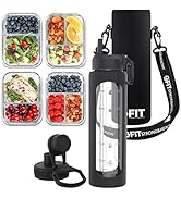 FIT Strong & Healthy 2 & 3 Compartment Glass Meal Prep Containers (4 Pack, 32 oz) and 32 oz Glass...