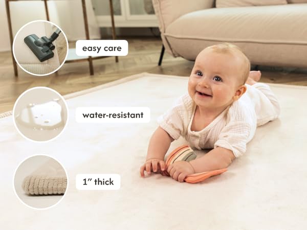 Coral Velvet Memory Foam Rug for Crawling, Non-Slip, Water-Resistant, Playmat for Playpen