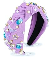 BAHABY Mermaid Purple Headband, Knotted Headband for Women, Mermaid Tail Rhinestones Pearl Starfi...
