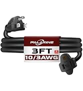 PALARINE 3ft Black Extension Cord Waterproof, UL Listed, 10/3 SJTW Heavy Duty 3 Prong, 10 Gauge 1...