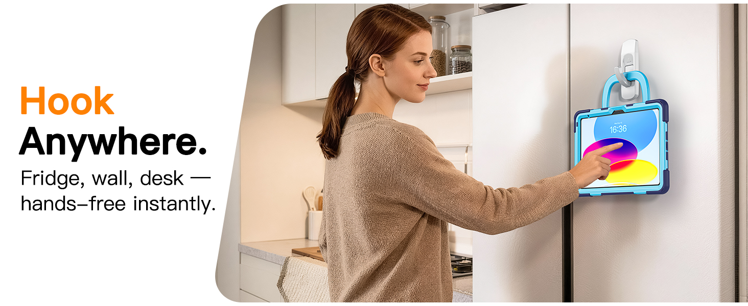 Magic-hanging iPad 11th gen case, securely attaches to surfaces for hands-free use