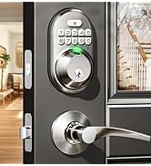 Veise Fingerprint Door Lock with 2 Lever Handles, Keyless Entry Keypad Electronic Deadbolt, Front...
