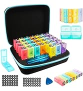 CAIOVSE Monthly Medicine Pill Organizer 2 Times a Day, Travel Pill Box with Labels and Pill Cutte...
