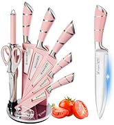 Knife Set, 9-Piece Pink Professional Kitchen Knife Set for Chef, Super Sharp Knife Set with Acryl...