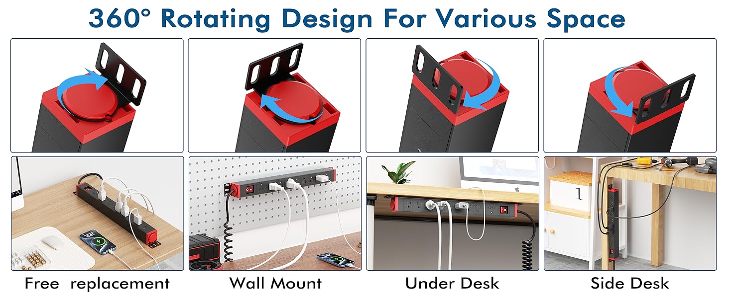 360° Rotating Mountable Power Strip