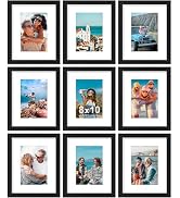 Vittanly 8x10 Picture Frames Set of 9, Shatter Resistant Plexiglass, Display 5x7 Pictures with Ma...