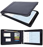 Antner Zippered 7 Ring Business Check Binder Portfolio for 3-Up Business Size Checks, PU Leather ...