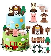 Hooqict 17Pcs Farm Cake Decorations Set with Mini Horse Cow Pig Sheep, Farm Animal Cake Toppers f...