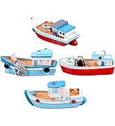 NUOBESTY Miniature Dollhouse Boat Mini Fishing Boat Model Mediterranean Decor Resin Desktop Boat ...