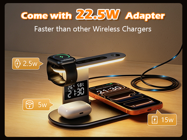 Wireless Charger, 4 in 1 Wireless Charging Station for iPhone with Clock