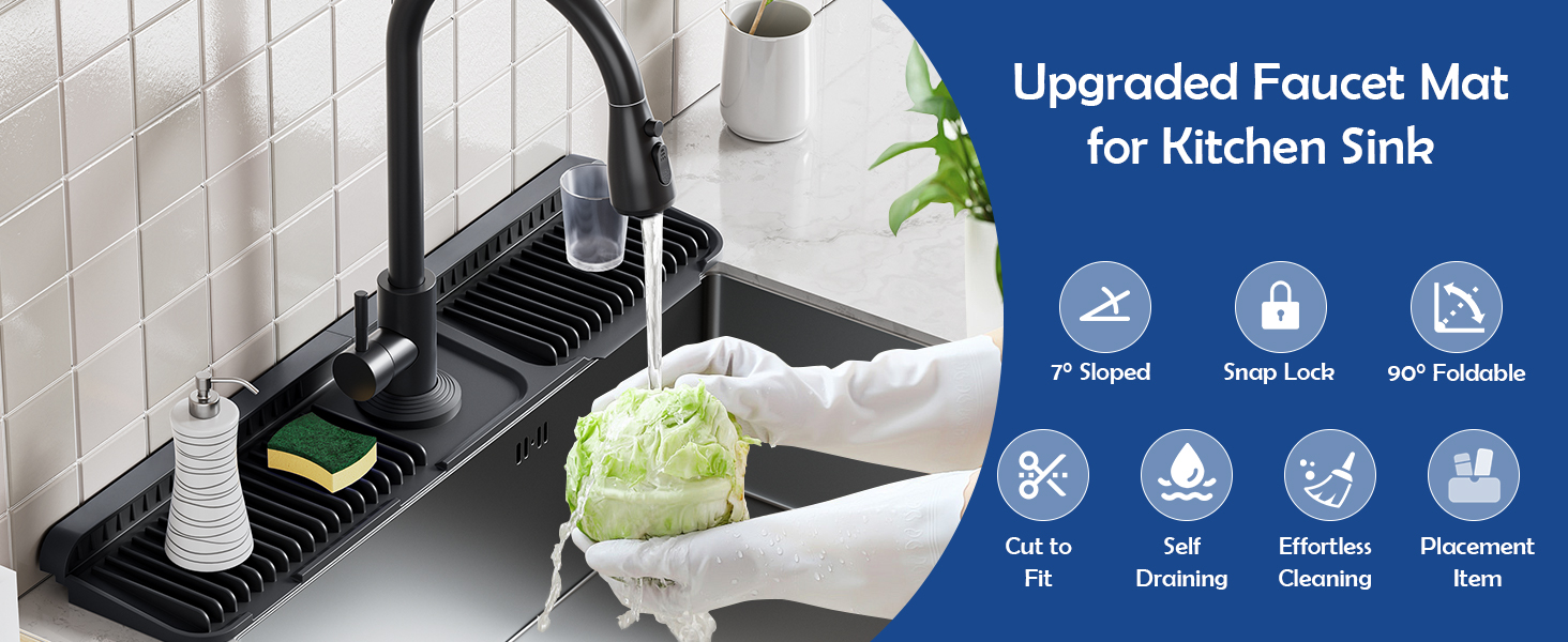 24"Longer Silicone Faucet Mat For Kitchen Sink Splash Guard