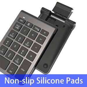Text reads 'Non-slip Silicone Pads'. Close-up images of black keyboard or calculator-style devices with numerical keypads.