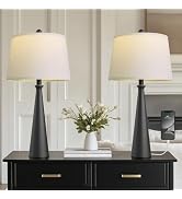 Oneach 25.75" Modern Table Lamp Set of 2, Bedside Lamps with USB Ports, Black Nightstand Lamps Se...