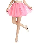 PLULON Tutu for Women Adults, 5 Layers Neon Short Tutus Skirt Puffy Elastic Tulle Ballet Skirts H...