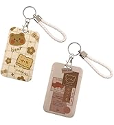 2 Pcs Cute Bear ID Badge Holder Photocard Holder with Keychain Cats ID Card Holder Key Chain Card...
