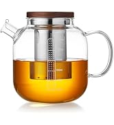 DOPUDO Glass Teapot with Graduated, Walnut Lid Glass Tea Pot