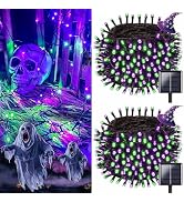 OZS 2PK 144FT 400LED Purple and Green Solar Halloween Lights - Waterproof 8 Modes Outdoor Tree St...