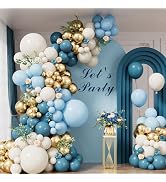 Dusty Blue Balloon Arch Garland Kit, 134PCS Ivory White, Slate Fog, Baby Blue and Gold Balloons f...