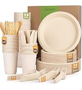 Gezond 350pcs Compostable Paper Plates Set Eco-friendly Heavy-duty Disposable Paper Plates Cutler...