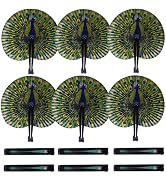 Bestage 20 Pcs 10" Safari Print Peacock Fans Decorations Animal Folding Paper Hand Fans Bulk for ...
