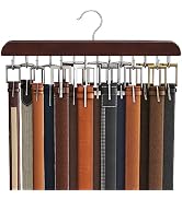 Belt Hanger for Closet, Sturdy Wood Belt Rack Closet Accessories with 14 Hooks Belt Organizer for...